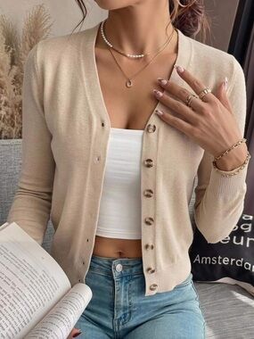 Apricot Button-Front Women's Cardigan Sweater